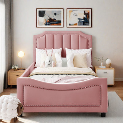 Upholstered Daybed With Classic Stripe Shaped Headboard
