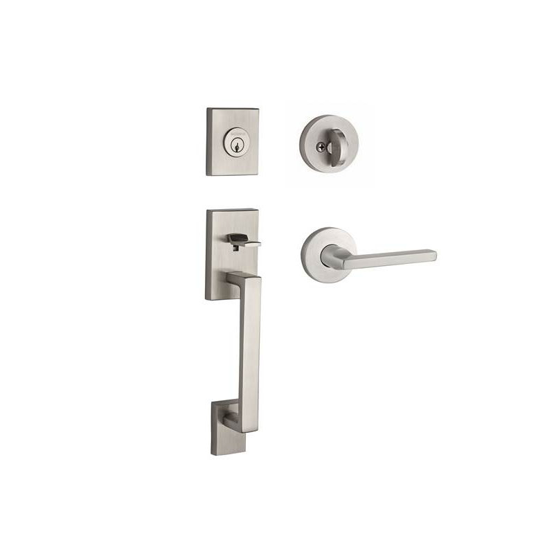 La Jolla Handleset with Deadbolt and Door Lever and Rosette, Yes, Satin Nickel, Keyed Alike