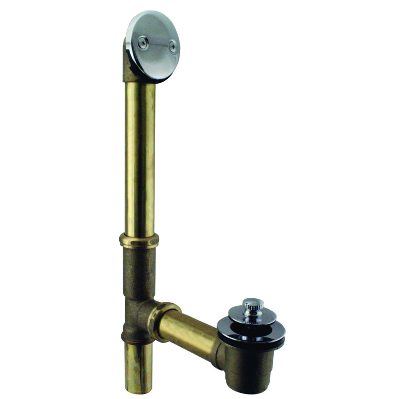14 20 ga. Pull & Close Bathtub Leg Drain Assembly with 2-Hole Overflow, Polished Chrome