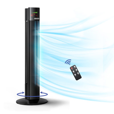 Paris Rhone Tower Fan, Cooling Fan With Remote, Powerful Fan With 3 Modes And 3 Speeds, 12h Timer, Portable Led Bladeless Tower Fan For Bedroom/living Room/home/office