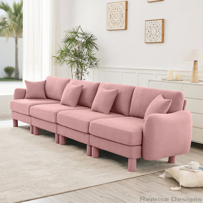 Canapé en tissu Boucle avec accoudoirs distinctifs en forme de coquillage, Rose