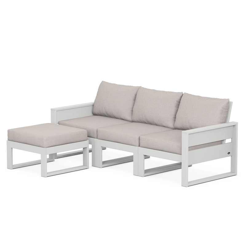 TREX Outdoors Eastport 3 - Person Outdoor Seating Group with Cushions, White, Dune Burlap