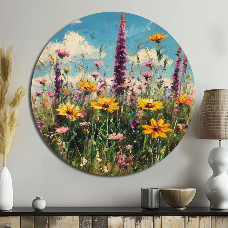 «Wildflowers In Soft Pastels Impressionist I», reproduction d'art traditionnelle mauve en métal, H 16 po x l 16 po