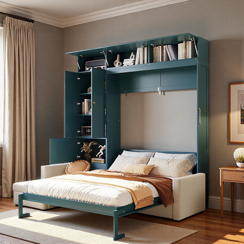 Lit escamotable avec canapé et armoires de rangement Murphy, Vert