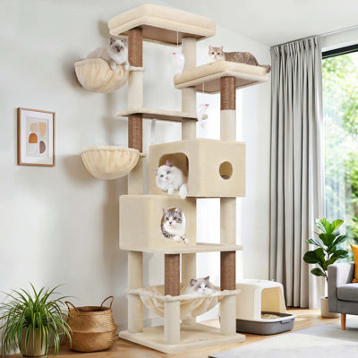 73" Cat Tree For Large Cats, Multi-level Cat Tower With 2condos 3 Hammocks 2 Perches, Velvet Cat Tree Smallmedium Cat Playground, Easy Assembly Indoor Climbingstand