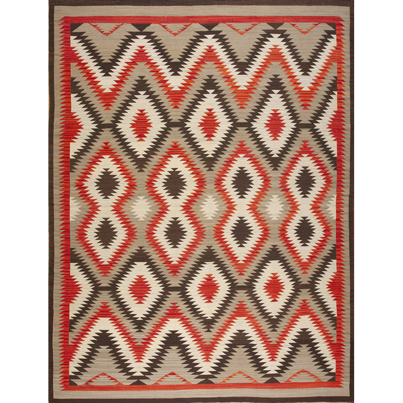 Tapis unique en laine noué à la main de 9 pi x 12 pi rouge / brun / ivoire