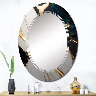Oby Abstract Geode Gold And Green Marble II - Abstract Marble Wall Mirror