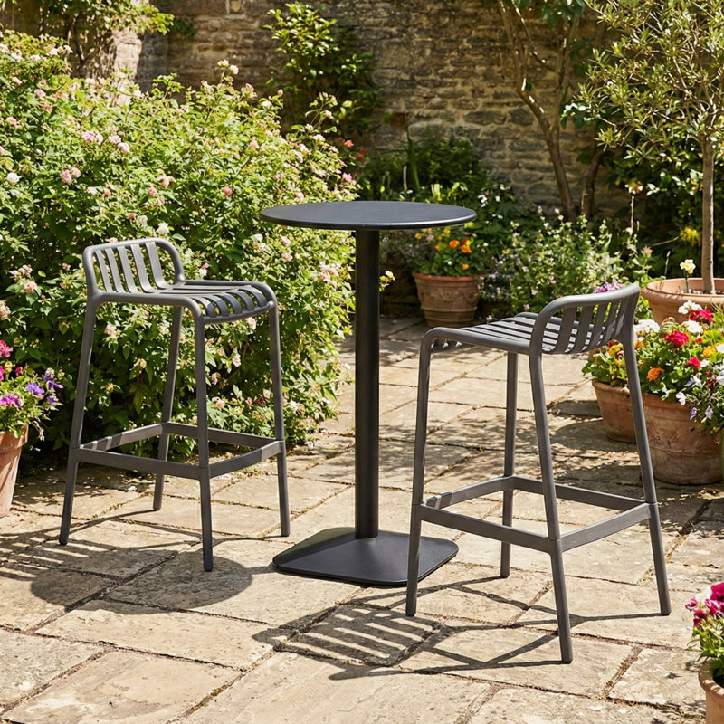 Patio Dining Set with Round Table, 104cm H x 60cm W x 60cm D, Nickel, 2