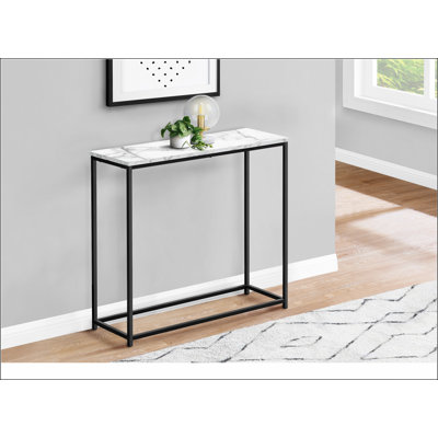 Accent Table, Console, Entryway, Narrow, Sofa, White Marble Look Laminate, Black Metal by 17 Stories