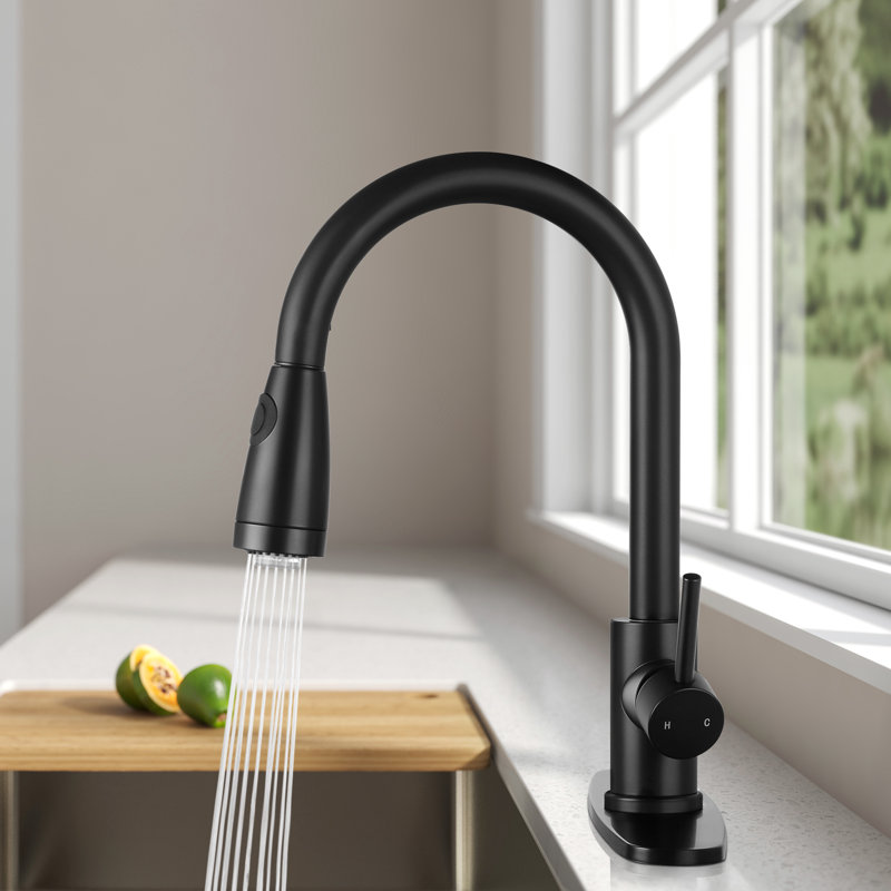 Robinet de cuisine à DEL avec douchette extractible, Noir mat