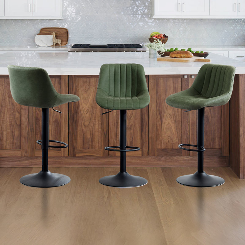  Swivel Adjustable Height Bar Stools with Backs Set of 2, Green Seat/ Black Frame, 2