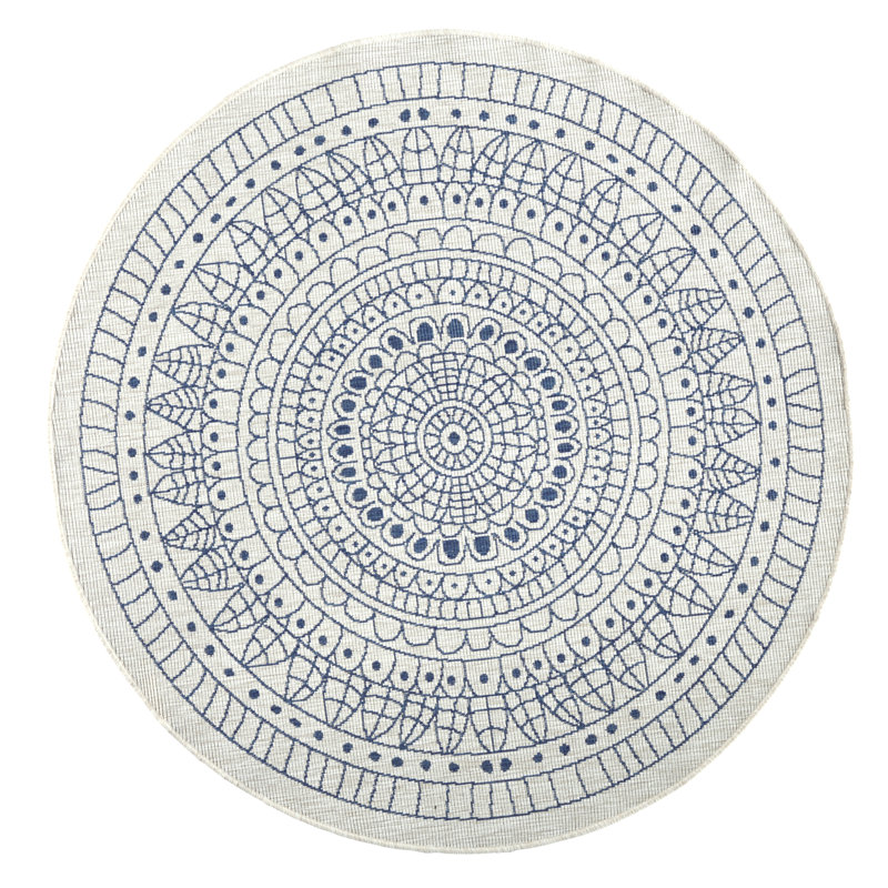Porto Reversible Blue/Cream Rug, Round 100 cm
