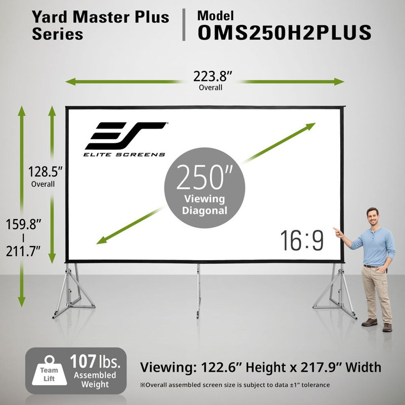 Yard Master Plus, 250 po Diag, 16: 9, écran de projecteur intérieur / extérieur portable blanc mat, sac de transport