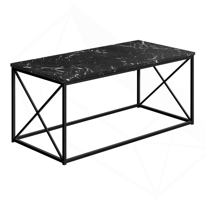Coffee Table, Accent, Cocktail, Rectangular, Living Room, 40"1, Black Marble Look Laminate, Black Metal, Contemporary, Modern