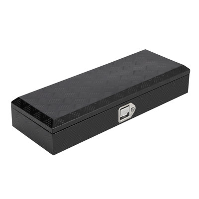 Boîte à outils en aluminium pour lit de camion avec plateau à losanges - Organisateur de rangement verrouillable imperméable 34,5 x 13 x 6,5 po avec poignée latérale pour camionnette, remorque, véhicule récréatif, fourgonnette, corps à cinq bandes noir avec revêtement par pulvérisation (noir)