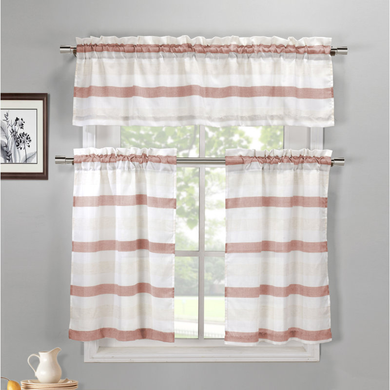 Donise Striped Tailored Kitchen Curtain