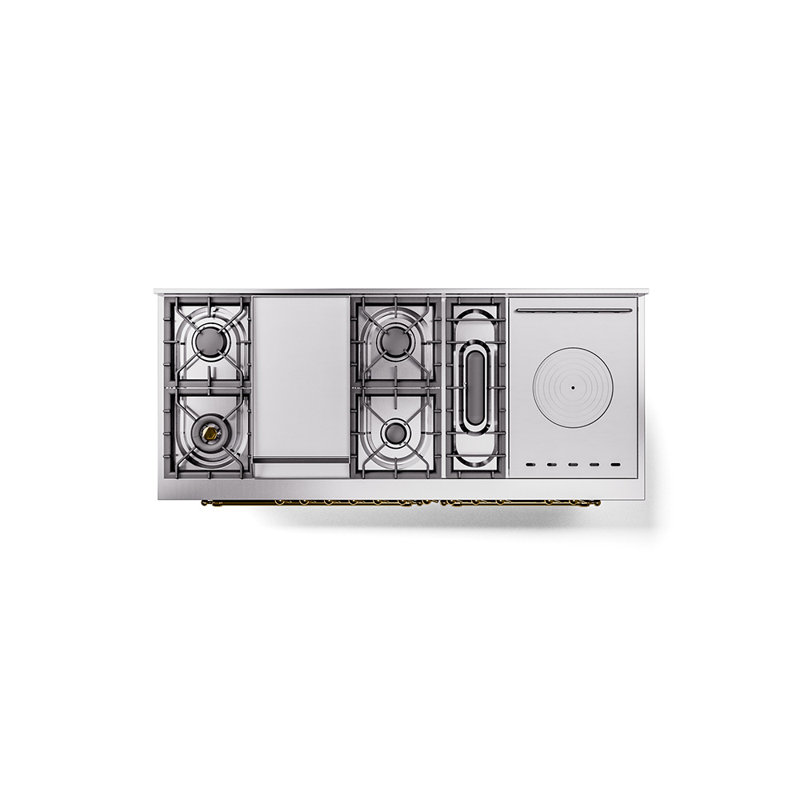 ILVE Nostalgie II 60 Dual Fuel Range, 5 Burners, Griddle, Frenchtop , Liquid Propane, Glossy Black/Brass