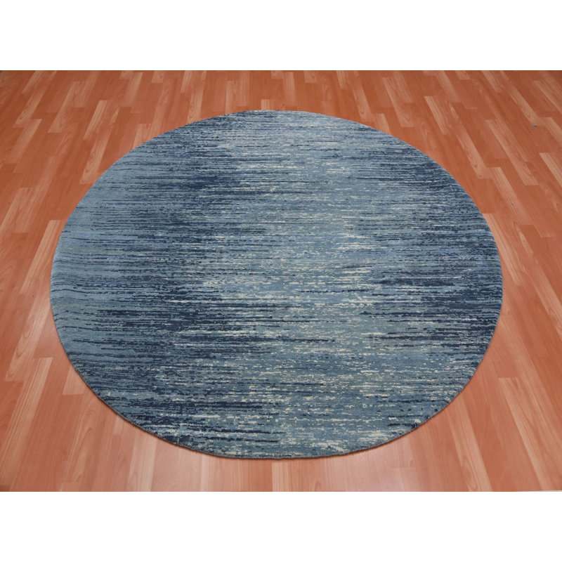Tapis oriental rond en laine bleu noué à la main 9 pi 0 po x 9 pi 0 po - MOA10266703