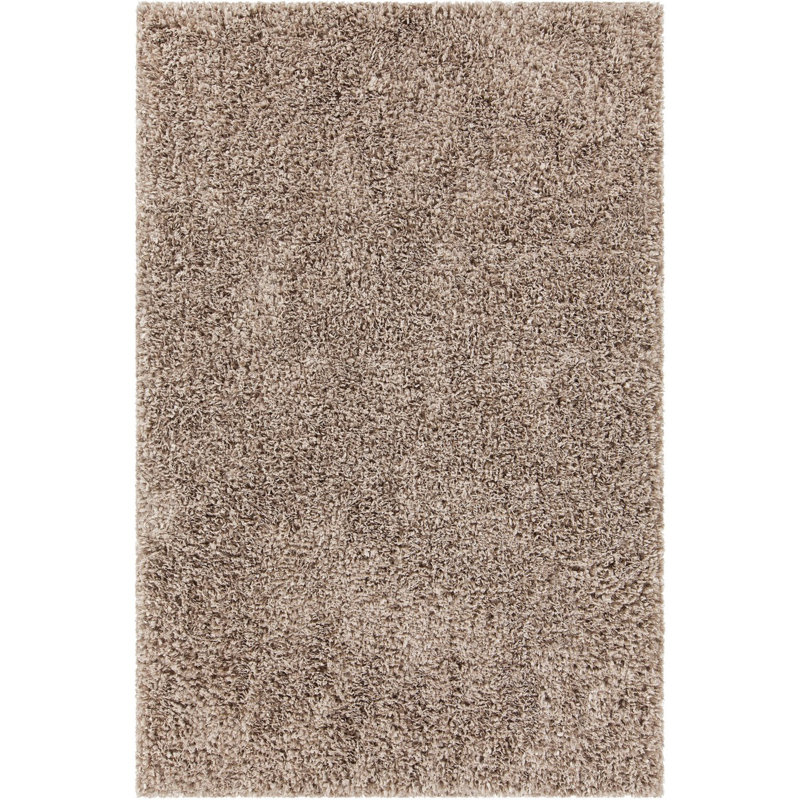 Tapis brun clair en laine à poil long fait à la main, Rectangle 7 pi 9 po x 10 pi 6 po
