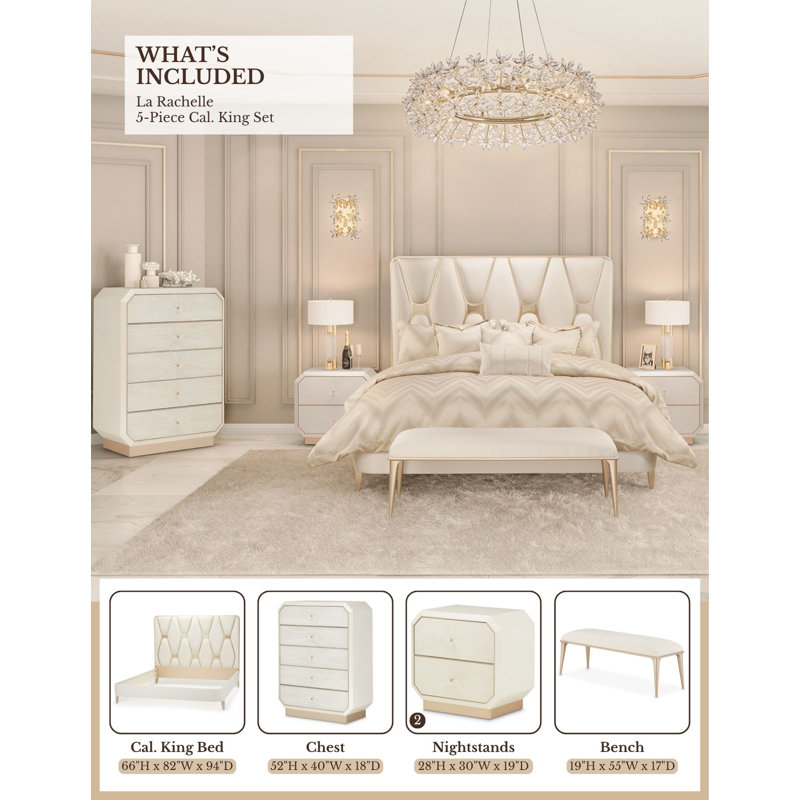 La Rachelle Upholstered Standard 5 Piece Bedroom Set, California King