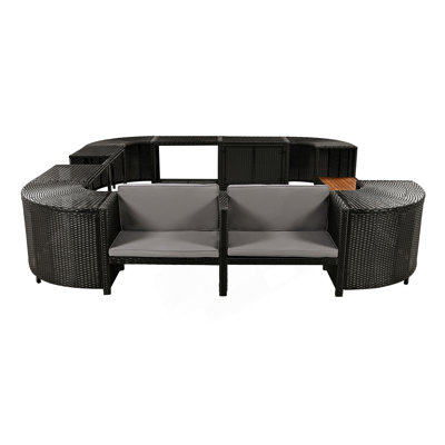 Spa Surround Quadrilateral Rattan Sectional Sofa Set With Storage And Wooden Seats For Outdoor Relaxation