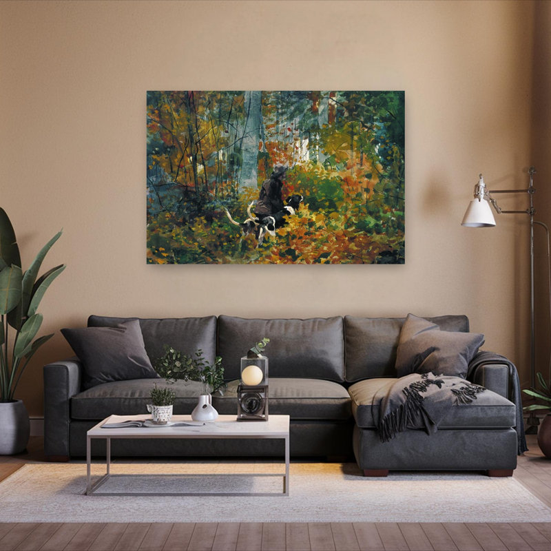 On The Trail, 1892 Classic Rustic Abstract Dog Autumn Forest Wall Art Print by Winslow Homer - 1 Piece Wrapped Canvas Wall Art