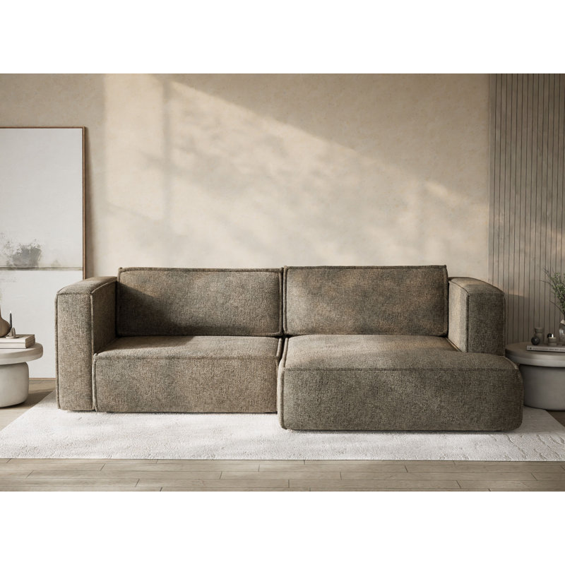 Four-Seater Corner Sofa With Bed Function, Right Hand Facing, Dark Brown Polyester/Chenille