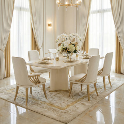 Table de salle à manger à double piédestal La Terrazza - Perle crémeuse