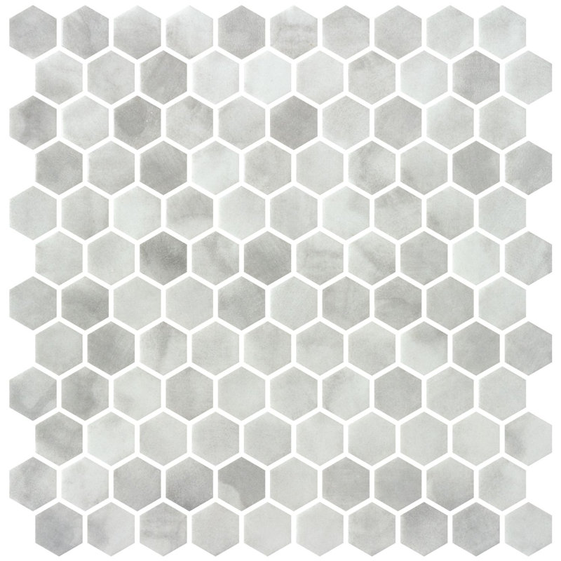 Watelle Honeycomb Marble Look Recycled Matte Glass  Hexagon Mosaic Wall & Floor Mosaic Tile, Costel