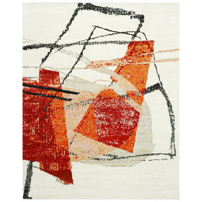 High-Quality Hand-Knotted Red/Black/Gray Area Rug