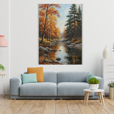 Tableau mural en verre trempé Paysage de rivière d'automne