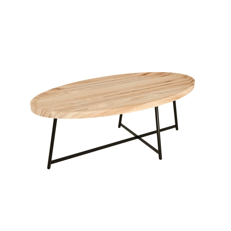 Table basse élégante en bois ovale avec base en métal robuste pour le salon moderne