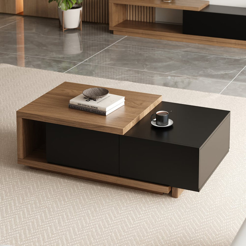 Quoint Walnut Extendable Coffee Table With 2 Drawers(47"-69"), Black/Walnut