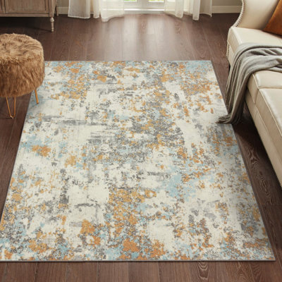 Tapis abstrait bleu / beige Kingsbury