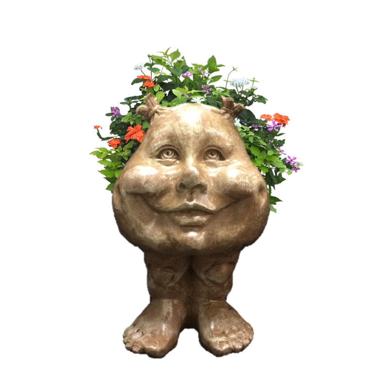 Muggly's Sister Suzy Q Face Statue Planter, Stone Wash