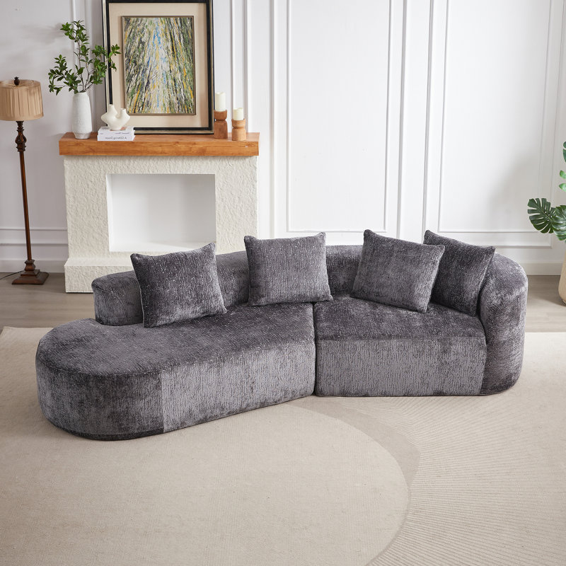 Chumenti Boneless Modern Oversized Sectional Sofa, Gray Chenille, Right Hand Facing