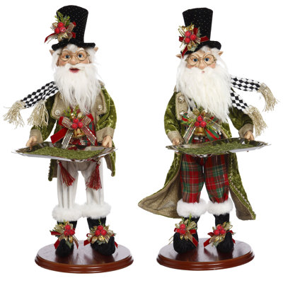 Mark Roberts Elves With Platter - 19.5 Inches Set Of 2 In Black;brown;white;green;red