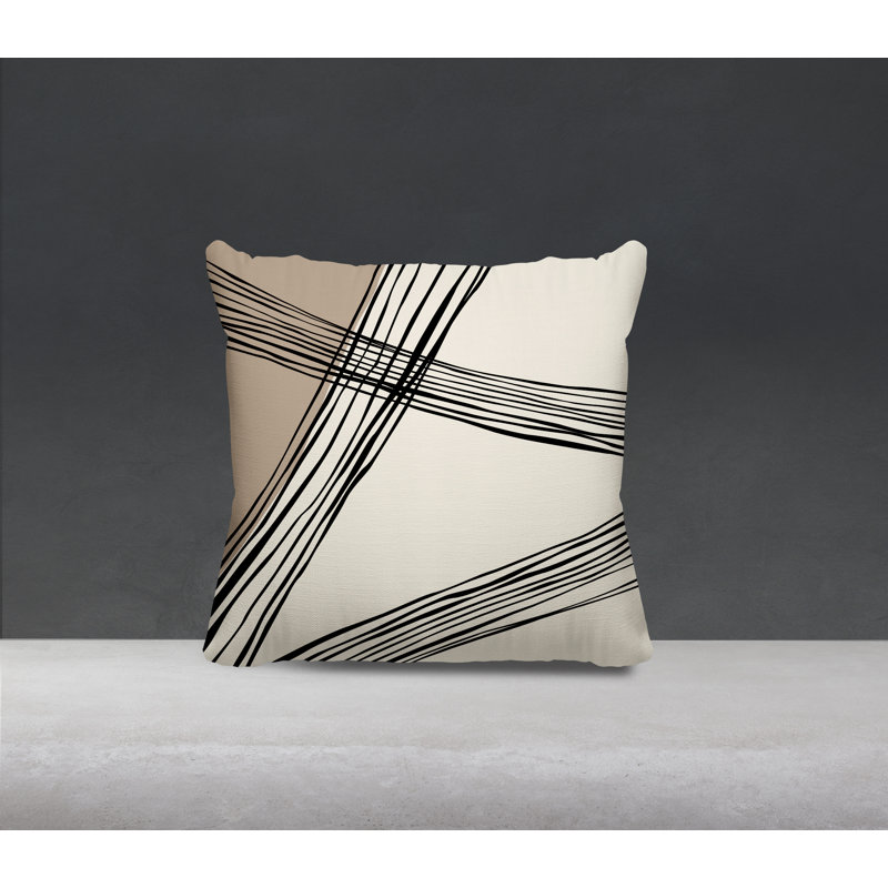 Coussin décoratif réversible intérieur / extérieur Cassie, H 17 po x l 17 po, Beige / crème / noir