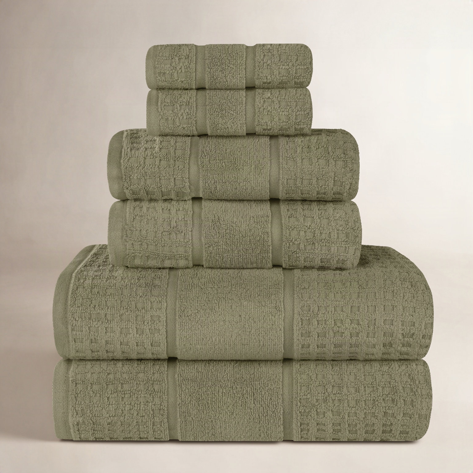 Hisela 3-Piece Waffle Cotton Towel Set, Forest Green, 6 Piece Towel Set