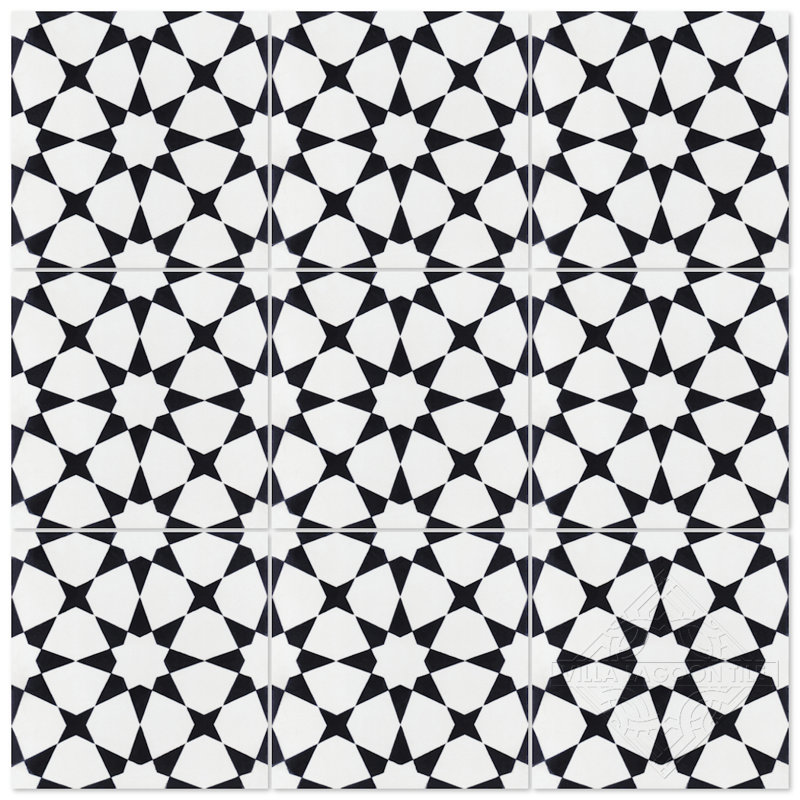 Taza 7.87 in. x 7.87 in. Matte Tile, Black/White Morning