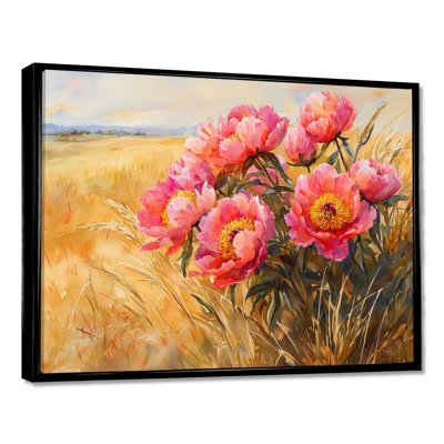 Pivoines de campagne Ioma dans le champ ambré I - pivoines, art mural