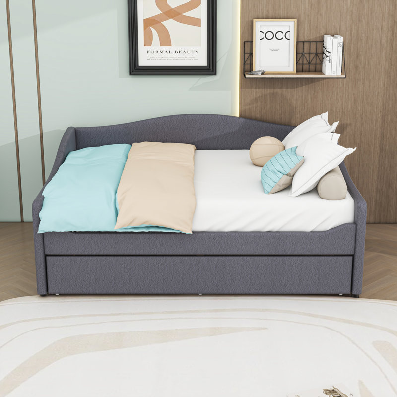 Upholstered Daybed with Twin Trundle and Light, Gray, Full/Double