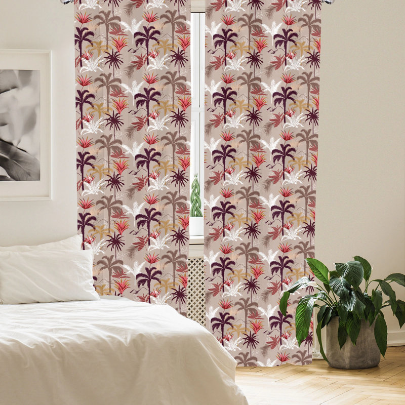 Tropical Palm Floral Semi-Sheer Rod Pocket Curtain Panels, 28" x 84"