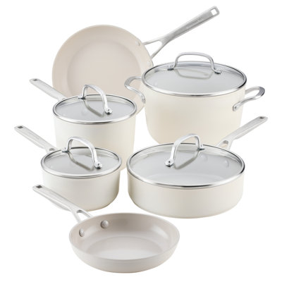 Kitchenaid Hard-Anodized Ceramic Induction Cookware Set, 10 Piece, Agave
