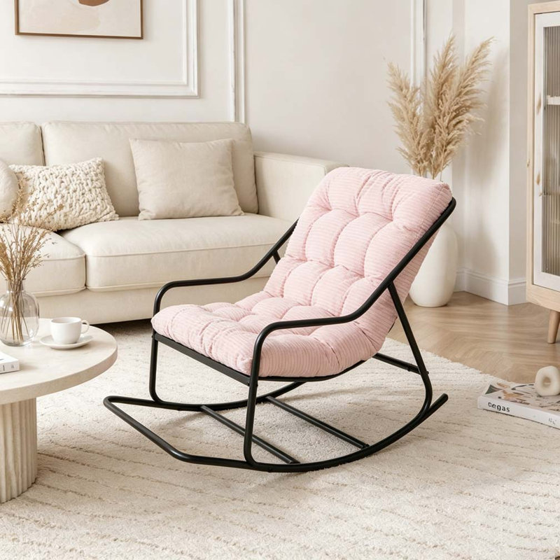 Chaise berçante d'extérieur, coussin confortable, avec coussin doux et épais, Rose