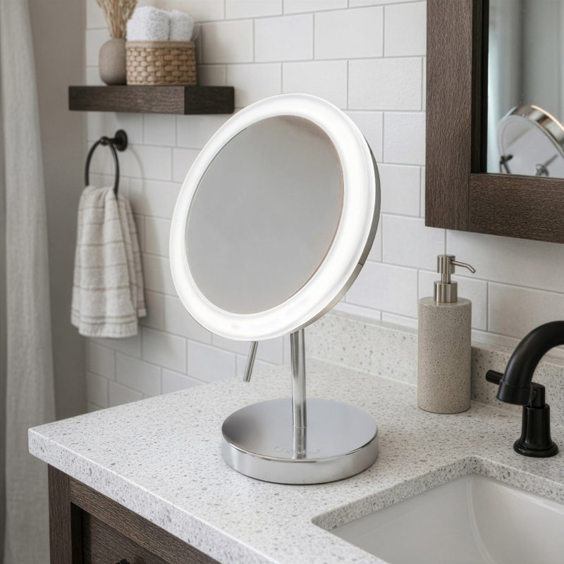 Miroir de maquillage/rasage à del autoportante, Chrome poli