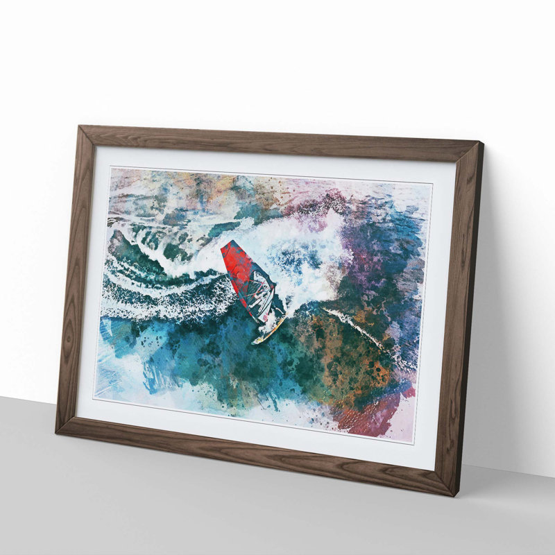 Wind Surfing in Abstract - Picture Frame Painting Print, Walnut, 35cm H x 50cm W x 2cm D