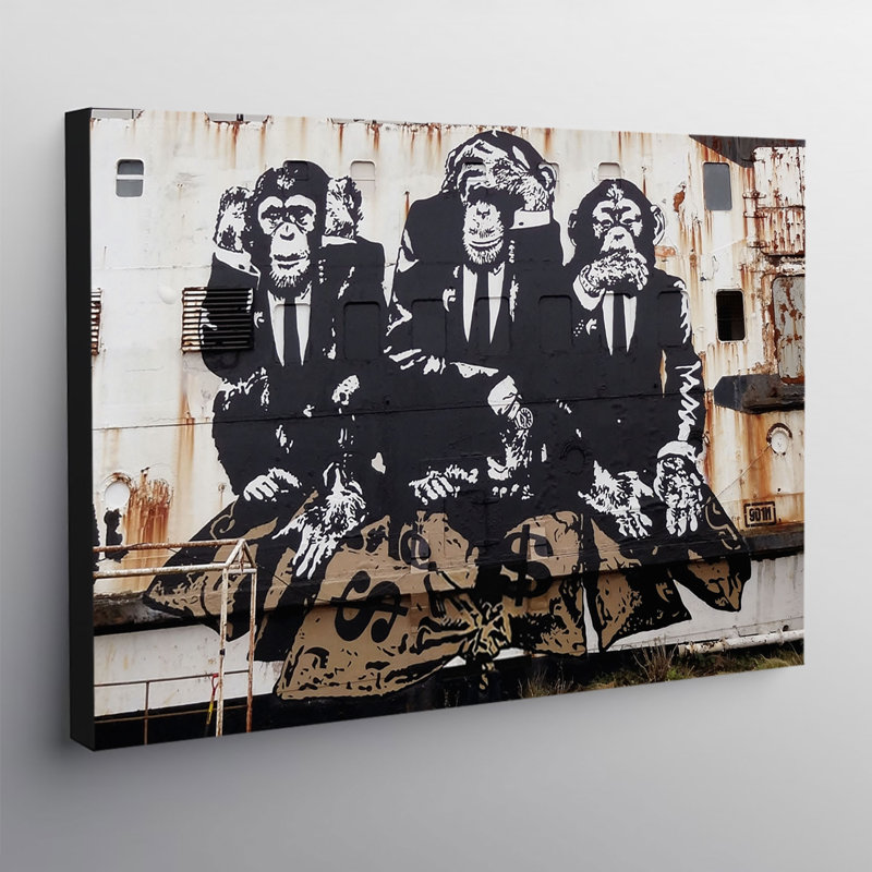 Three Wise Monkeys by Banksy - Wrapped Canvas Print, 81 H x 117 W cm