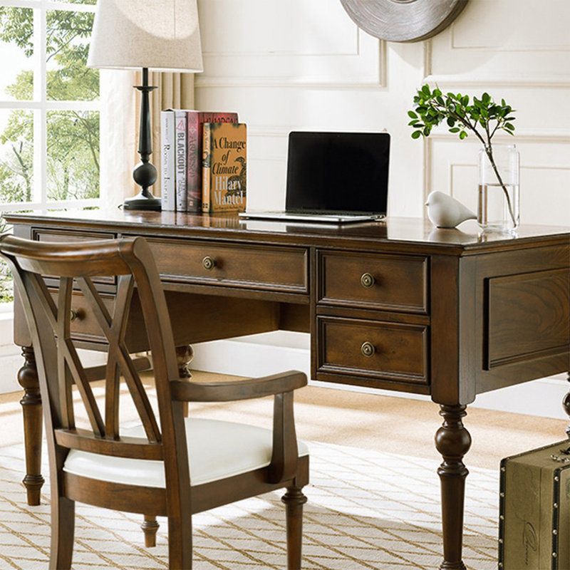 Solid wood with drawers writing desk, 30.71" H x 55.12" W x 27.56" D