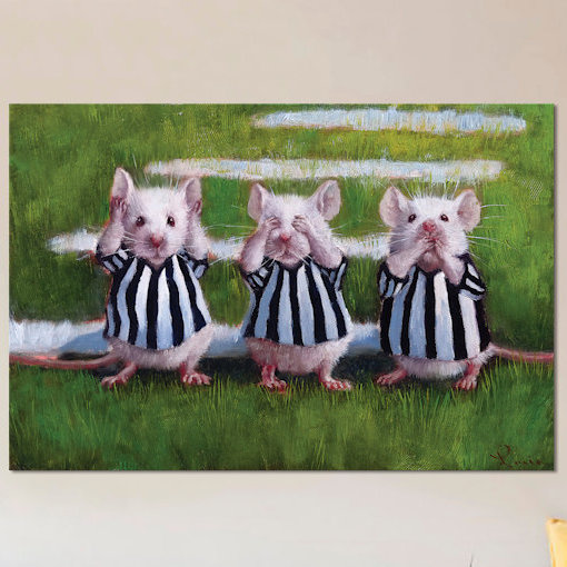 « trois aveugles », peinture sur toile tendue, H 26 po x l 40 po x P 1,5 po